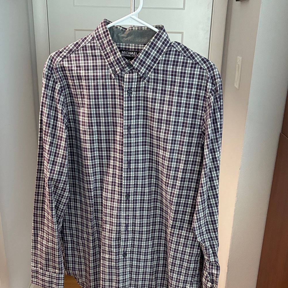 Michael Kors Men's Checkered Shirt - Navy and White